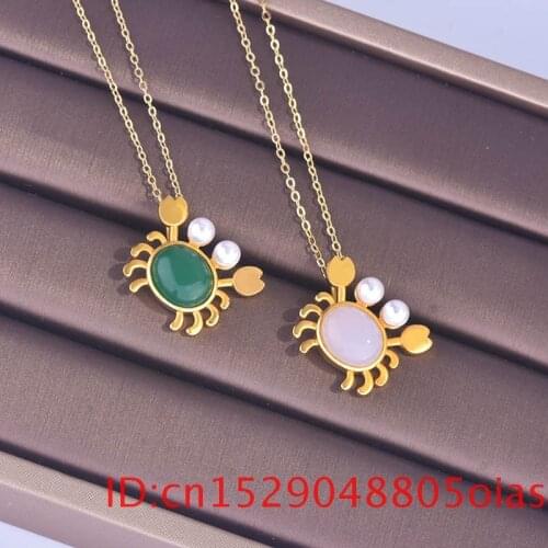 Natural Hetian Jade Crab Pendant Necklace Chalcedony 925 Silver Fashion Gifts Amulet Jewelry Green