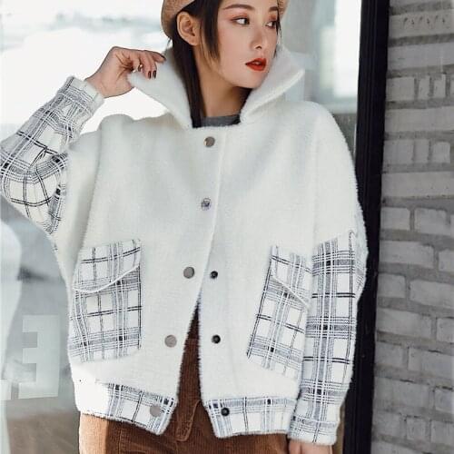 2019 New Spring and Winter Knitting Coats and Jackets Women White Velvet Loose Bomber Jacket Windbreaker