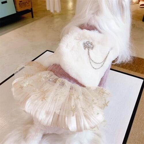Pet Clothes Winter Puppy Cat Princess Skirt Thickening Warm Coat Dresses Stars Knitted Dresses For Lady Christmas Clothing 832-D