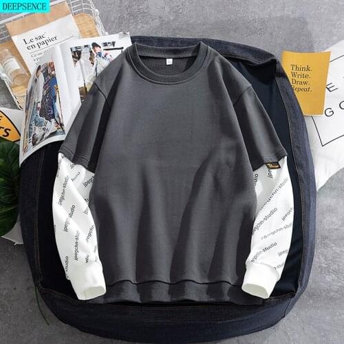 2021 Autumn Cotton Round Neck Mens Bottoming Shirt Casual Sweatshirt Fashion All-Match Loose Long-Sleeved T-Shirt Men
