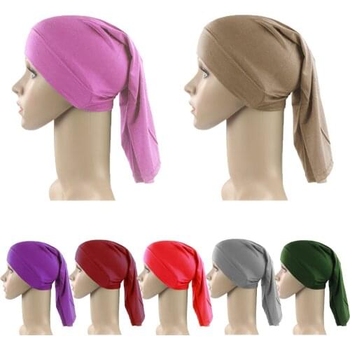 Plain Women Inner Muslim Long Hijab Headwear Cap Ninja Hat Bone Tube Islam Arab Ramadan Headwarp Beanie Under Scarf Middle East