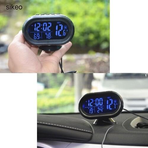 Sikeo 3 in 1 DC 12-24V LEDLighted Digital Car ClockThermometer Auto Dual Temperature Gauge Voltmeter Voltage Tester