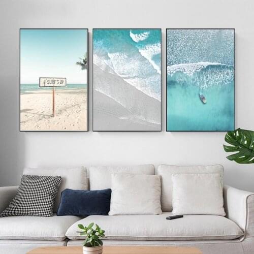 Nordic Decoration Beach Bus Printing Wall Art Canvas Painting Boat Ocean Wave Overhead Picture Nature Scandinavian Poster