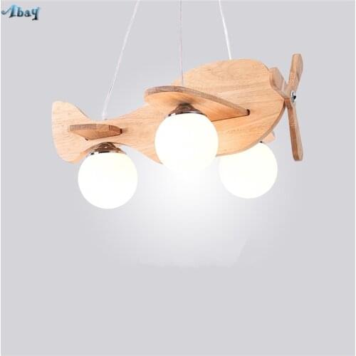 Nordic Solid Wood Plane Pendant Lights Childrens Aircraft Hanging Lamp Night Lights Childrens Room Hall Playground Decoration