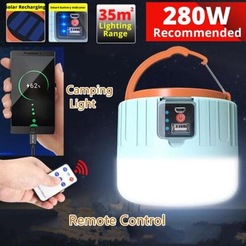 Solar LED Camping Light USB Rechargeable Bulb For Outdoor Tent Lamp Portable Lanterns Emergency Lights For BBQ Hiking Drop ship