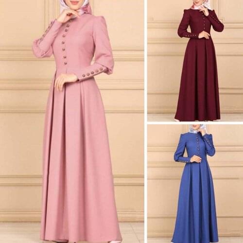 Vintage Arabic Abaya Dubai Muslim Dress Abayas for Women 2021 Turkish Dresses Robe Button Ramadan Islamic Ethnic Maxi Gown S-2XL