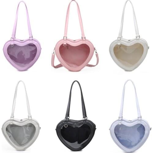 Women Shoulder Itabag Bag Heart Shape Cross Body Girl Lolita Transparent PU