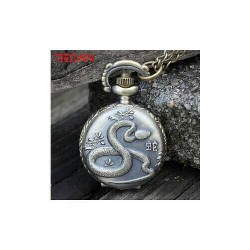 Hot sales Design fashion quartz pocket watches Retro Zodiac snake pattern gift Necklace pocket watch