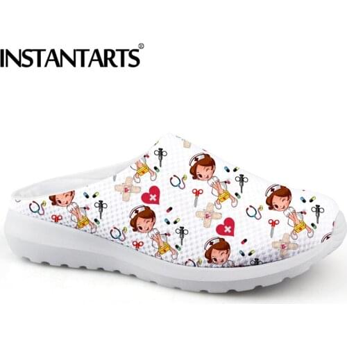 INSTANTARTS New Nurse Shoes Super Light Slippers Woman Shoes Cartoon Nursing Surgery Print Breathable Home Flats Sandals Mujer