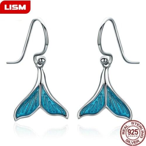 Blue Drop Glaze Mermaid Tail Earrings For Women High Quality 100% Sterling Silver Fashion Jewelry Brincos