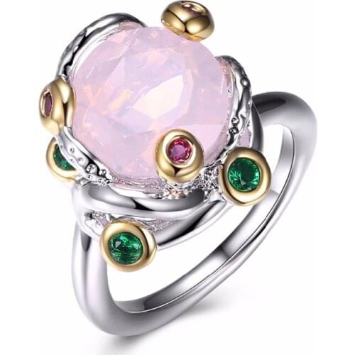 Luxury Fashion Vintage Rings For Women Setting with Cubic Zirconia Pink stone Party Rings Indian Jewelry Drop Shipping