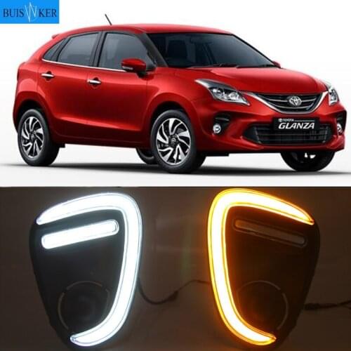 1 Pair LED DRL Daytime Running Lights Fog Lamp cover with yellow turn signals daylight For Suzuki Baleno 2019 2020