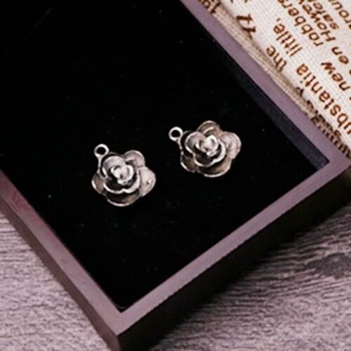10pcs Silver Plated 3D Blooming Rose Charm Bracelet Necklace DIY Fashion Jewelry Metal Pendants 18*14mm A579