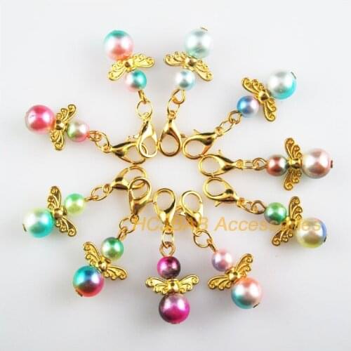 10Pcs Gold Color Retro Mixed Gradients Acrylic 14x21mm Angel With Lobster Claw Clasps Charms