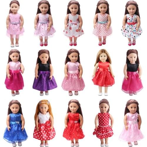 18 inch Girls doll dress Princess print evening gown+ belt American newborn skirt Baby toys fit 43 cm baby dolls c78