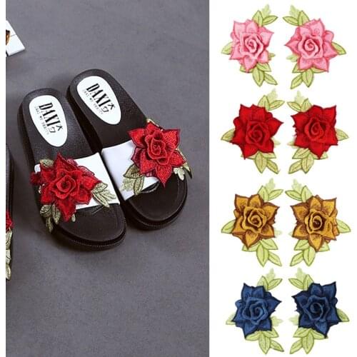 2 Pcs New Red Rose Embroidered Sewing On Parches Patches Floral Flower Sew On Applique For Clothes Badge Sewing Fabric Supplies