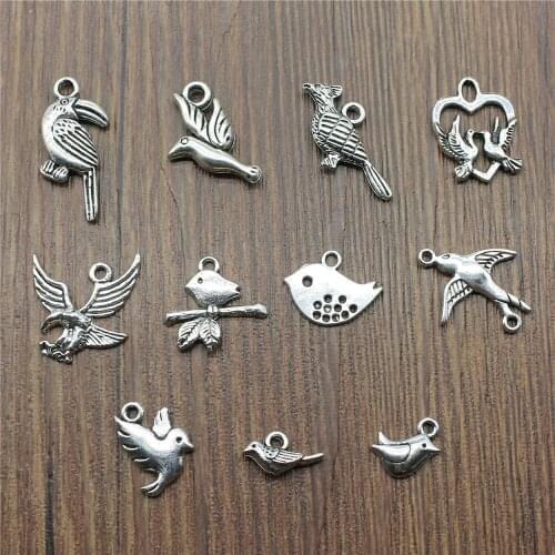 20pcs Charms Bird Antique Silver Color Cute Bird Charms Jewelry Findings DIY Small Bird Charms Wholesale