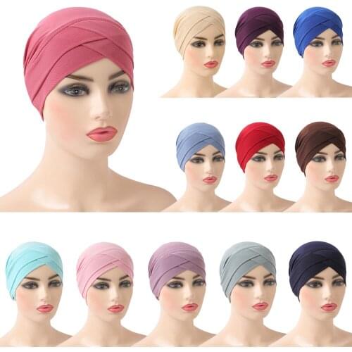 2021 Full Cover Inner Hijab Caps Muslim Stretch Turban Cap Islamic Underscarf Bonnet Solid Color Under Scarf Caps Turbante Mujer