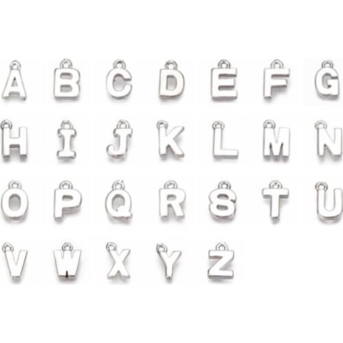 26pcs/set Small Brass Charms Pendant Alphabet Letter A~Z for Jewelry Making DIY Accessories Findings 8~8.5x4~6x1.5mm Hole: 0.8mm
