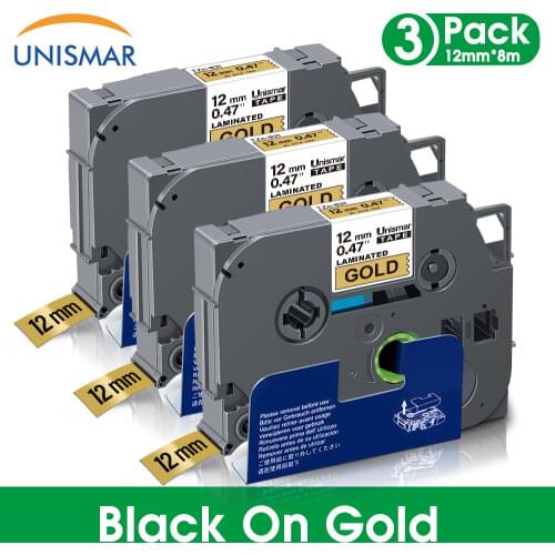 3PK 1/2" Label Maker TZe 231 Black on White/Gold TZe-831 Laminated Label Ribbon Use for Brother P-touch PT-D400 PT-1880C PT-1880