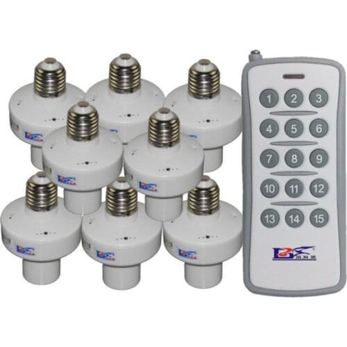8pcs Wireless Remote Control Lamp Holder 220V Remote Control with 1pcs 15 Buttons Transmitter E27 Screw Learning Type
