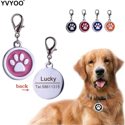YVYOO Free engraving Multiple languages Pet cat dog collar accessories Stainless steel ID tag customized tag name telephone B02