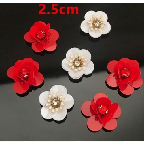 AHYONNIEX 10pcs/lot red white sequins flowers patches beads patches sew on applique clothes DIY sweater shoes bags patches