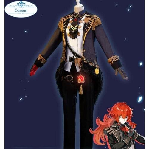 Anime Genshin Impact Diluc Game Suit Uniform Cosplay Costume Halloween Party Outfit For Men 2020 NEW