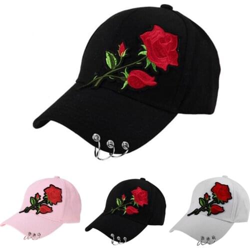 Women Men Hip Hop Kpop Snapback Baseball Cap Big Rose Flower With Rings Sport Dancing Travel Dad Hat Caps Streetwear Adjustable