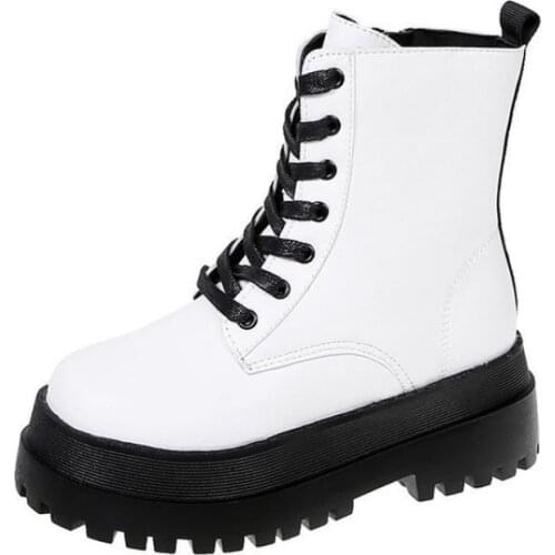 Brand Designer Women White Platform Boots 2020 Chunky Heels Warm Fur Winter Ankle Boots for Women Stylish Side Zip Shoes Woman77