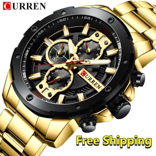 Curren Watch Men Luxury Brand 2019 Business Wristwatch Mens Chronograph Watches Golden Male Watch Waterproof Relogio Masculino