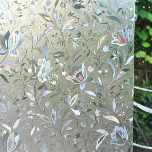 Colorful turmeric flower pattern 3D glue-free glass film living room decoration sliding door flower window glass sticker