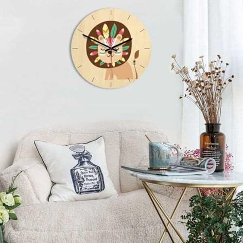 NHBR Children Kids Room Living Room Wall Clock Cartoon Lion Wall Clock Nursery Photo Props 11Inch