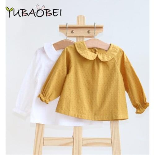 Baby Girls Cotton Blouse Shirt Long Sleeve Autumn Spring Tops Children Outfits Solid Shirt For Kids Girl Casual Toddler Clothes