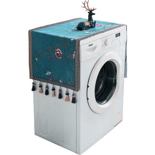 Custom Fine Embroidery Peony Flower Birds Washing Machine Dust Protection Covers Cotton Linen Fridge Microwave oven Cover Cloth