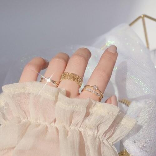 Luxury New Lace Super Flash Zircon Temperament Opening Ring Double Ring Banquet Party Ladies Jewelry Girlfriend Birthday Gift