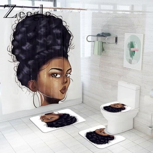 Cartoon Style Bath Mat Bathroom Carpet Waterproof Shower Curtain Set Anti-slip Toilet Seat Cover Mat Absorbent Foot Rug Set