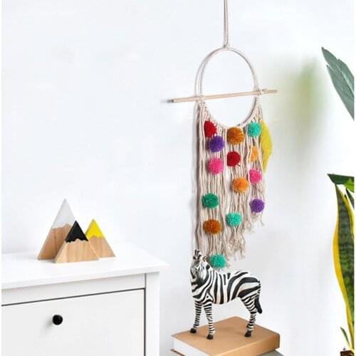 Creative Cute Style Tapestry Colorful Pompon Decor Tassel Bedroom Dorm Room Wedding Show Window Decoration Chic Ornaments