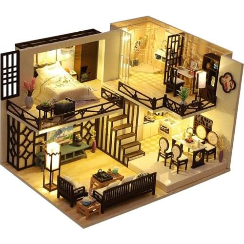 DIY Doll House Miniature Kit Toy Furniture Gift W/ LED Light 1:24 Scale