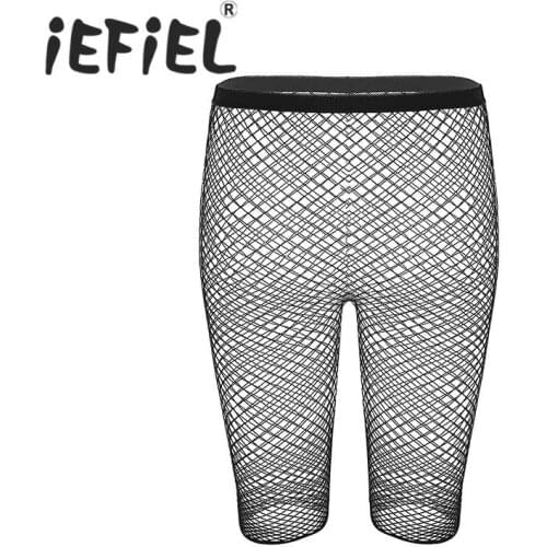 Sexy Women Adults Fishnet Mesh See Through High Waisted Knee Length Legging Half Pants for Legging Pants Nightwear
