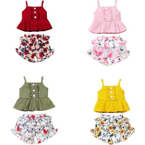 Citgeett Summer Kids Baby Girls Clothes Sets 2pcs Ruffles Strapless Vest Tops Flowers Printed Shorts Clothing