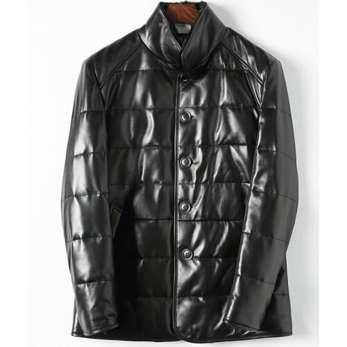 Genuine Sheepskin Leather Men Autumn Winter Slim Down Jacket Mink Fur Collar Chaqueta Cuero Hombre X-259 KJ1442