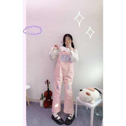 OLOMLB Harajuku Soft Sweet Straight-Leg Pants Japanese Style Cute Rabbit Printing Clothes For Girl Summer Streetwear Pants