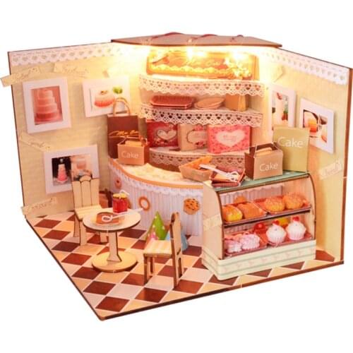 DIY Wooden Dollhouse Kit Miniature With Furniture Cake Coffee Shop Restaurant Cottage Doll House Casa Toys for Girls Gifts