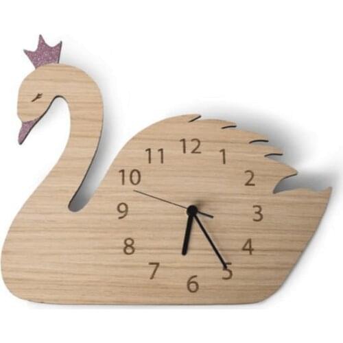 HLO 2021 Brown Wooden Swan Wall Clock Quality Material Stylish Living Room Modern Home Decoration Children Room Safe Shopping