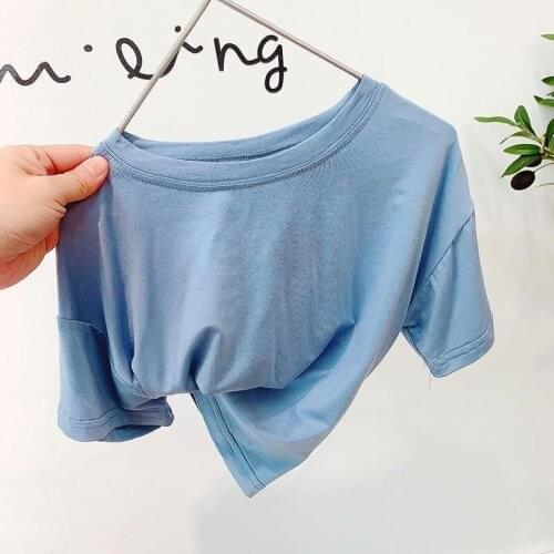 2021 New Children Short Sleeve Girls Soft Smooth Cool Solid Casual Half Sleeve Top Korean Loose T-shirt