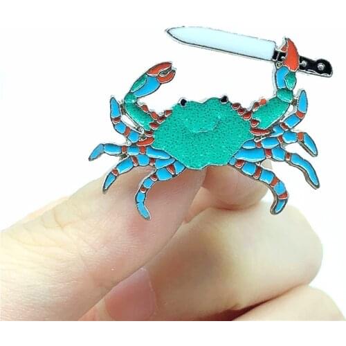 New blue cute cartoon animal eight feet crab two pliers dagger assassin metal enamel pin dangerous animal shirt brooch gift