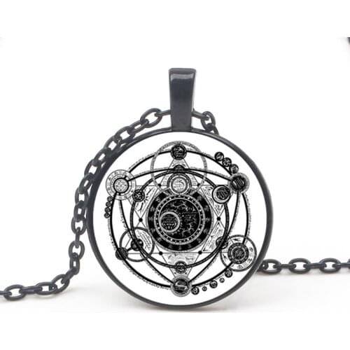 Retro Fantasy Magic Sigi Witchcraft Pattern Pendant Necklace Glass Cabochon Jewelry Necklace Men Women Accessories Gift Souvenir