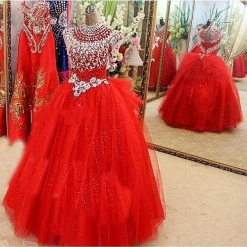 Puffy Flower Girl Dresses Red Tulle Girls Party Gowns vestido infantil festa Communion Dress For Girl Ivory vestido daminha