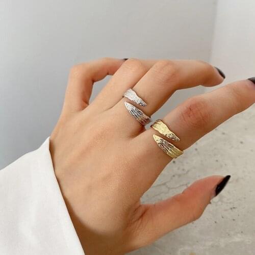 Silvology 925 Sterling Silver Tin Foil Texture Rings Korea Style Concave and Convex Surface Rings for Women Minimalist Jewelry